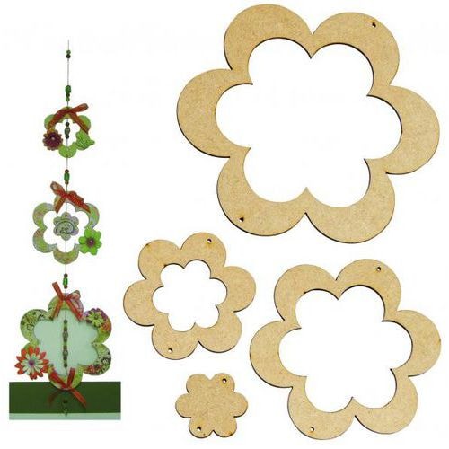 Mobile fleur bois à décorer (Lot de 6) - Image principale