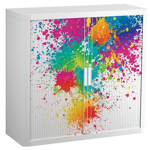 Armoire Easy Office haut.104 cm corps blanc rideaux décor Tâches - Image principale