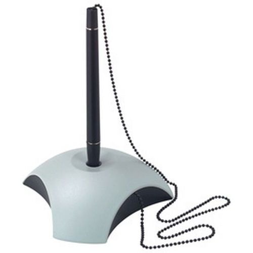 Lot de 6 Stylo-bille sur socle DELTA, plastique, gris clair/noir - Image principale