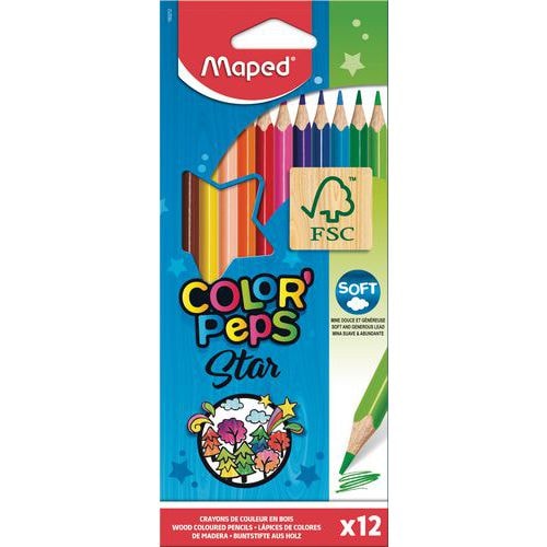Etui 12 crayons de couleurs bois Maped 'Color'Peps Star' assorties - Image principale