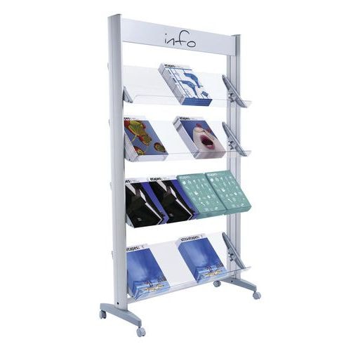 Présentoir mobile 4 tablettes pléxi 16 documents 24x32 coloris gris - Image principale
