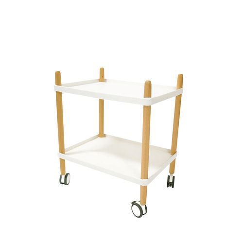 Desserte mobile 2 plateaux pied hêtre plateaux polypropylène coloris Blanc - Image principale