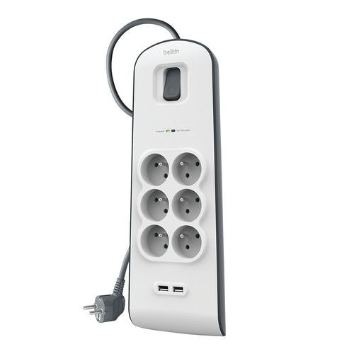Parafoudre 6 prises 650 Joules et 2 USB 2.0 avec cordon 2 m - Image principale