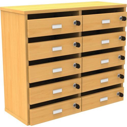 Meuble Octet courrier à poser 2 colonnes 10 cases portes boite aux lettres hêtre - Image principale
