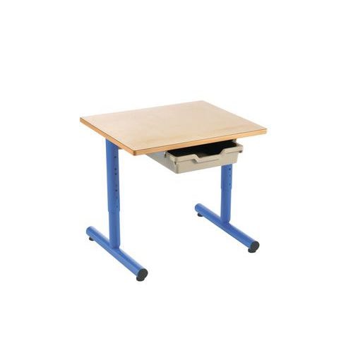 Lot de 2 tables régl. Chloé rect. pied dégag.lat. plat. hêtre tiroir -Mobidecor - Image principale