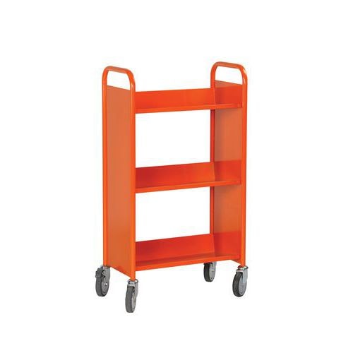 Chariot à livres simple face, 3 tablettes inclinées coloris orange RAL 2004 - Image principale