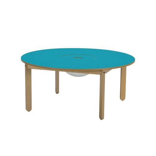 Table Lili ronde, plateau couleur avec bac, piétement bois hêtre - Image principale