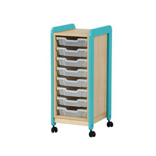 Meuble sur roulettes 1 colonne 8 casiers Lili hauteur 98 cm coloris turquoise - Image principale
