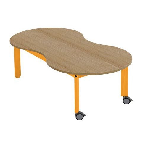 Table Lili roulettes, plateau cacahuète hêtre, piétement bois couleur - Image principale