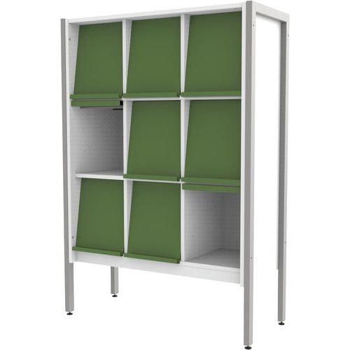 Présentoir 9 cases stockage structure métal volets vert RAL6010 Ellipse enfant - Image principale