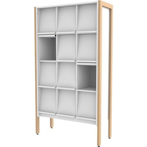 Présentoir à revues Ellipse 12 cases structure bois volets blanc 9003 - Image principale