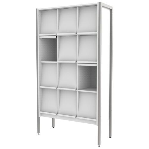 Présentoir à revues Ellipse 12 cases structure métal volets blanc 9003 - Image principale