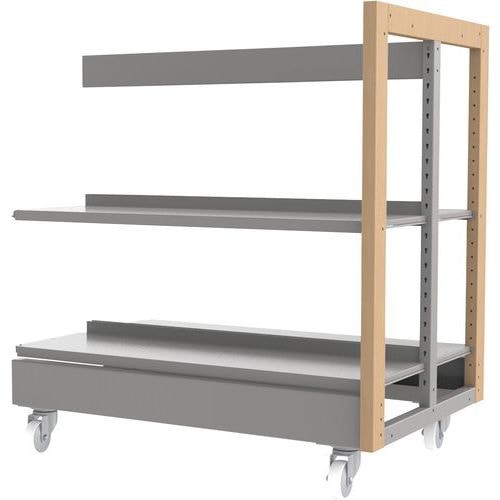 Rayonnage double face sur roulettes structure bois/métal Ellipse- Manutan Expert - Image principale