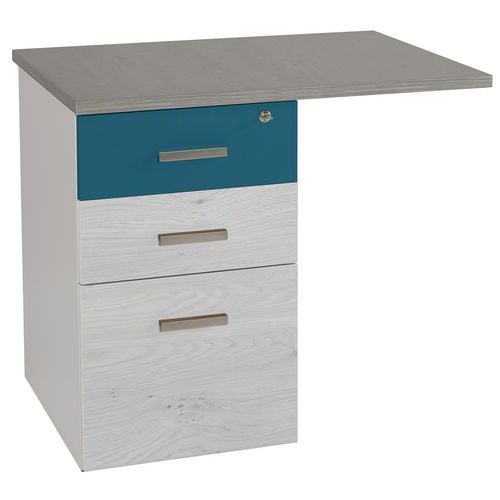 Retour suspendu Linéo 80x60 Caisson 3 T Chêne gris pied Blanc/Bleu argile - Image principale