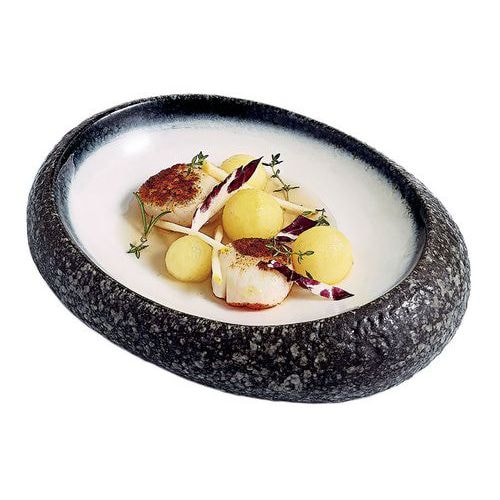 Assiette creuse en grès 40cl blanc-Galet - Image principale