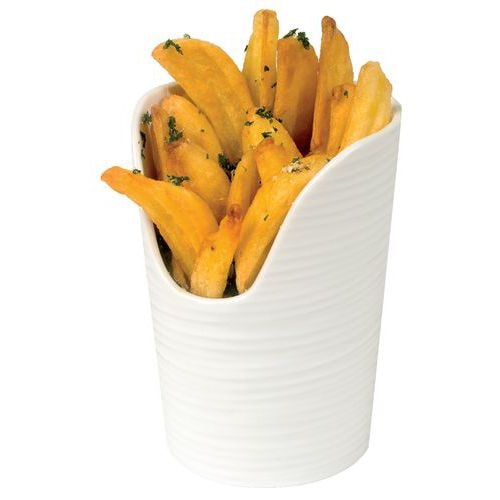 Cornet à frites en porcelaine ø9 cm blanc-Plisse'O - Image principale