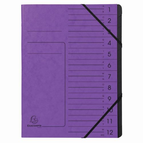 10 Trieur agrafé avec élastiques int. noir 12 compart. A4 Violet - Image principale