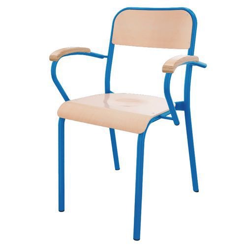 Fauteuil Trévise 4 pieds accotoirs hêtre - bleu - Image principale