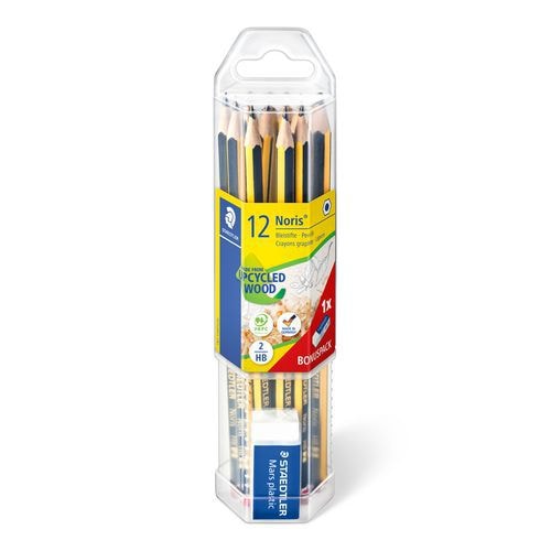Tube 12 crayons noirs Noris Staedtler HB + 1 gomme offerte - Image principale