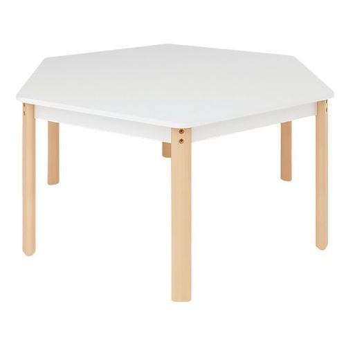 Table Ergo hexagonale T0 - blanc/hêtre - Image principale