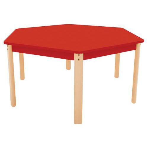 Table Ergo hexagonale T0 - rouge/hêtre - Image principale