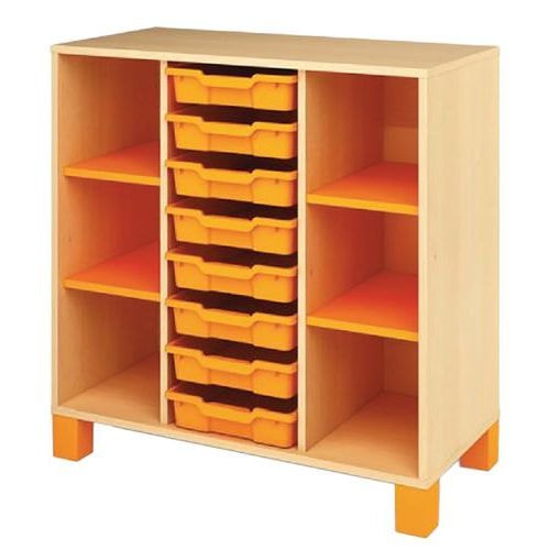 Meuble bas Confetti avec pieds et 8 bacs bouleau/orange - Image principale