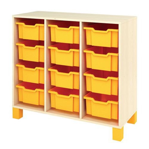 Meuble droit Confetti avec pieds et 12 bacs bouleau/orange - Image principale