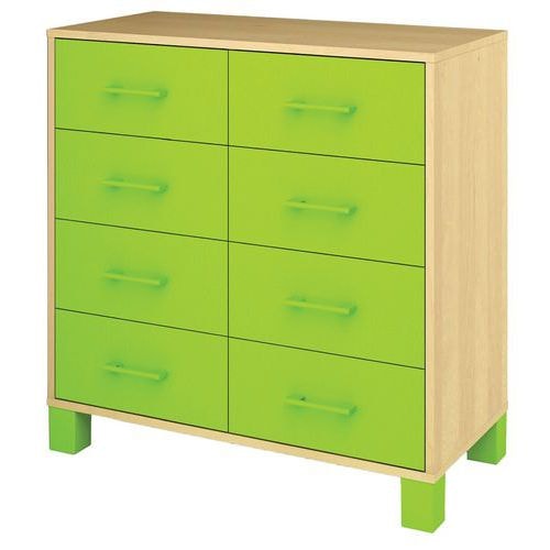 Armoire basse Confetti avec pieds et 8 tiroirs bouleau/vert - Image principale