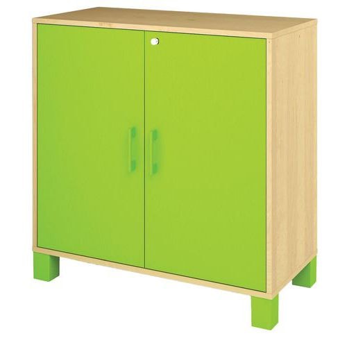 Armoire basse Confetti avec pieds 2 portes à clé bouleau/vert - Image principale