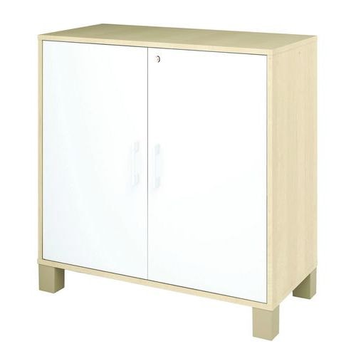 Armoire basse Confetti avec pieds 2 portes à clé bouleau/blanc - Image principale