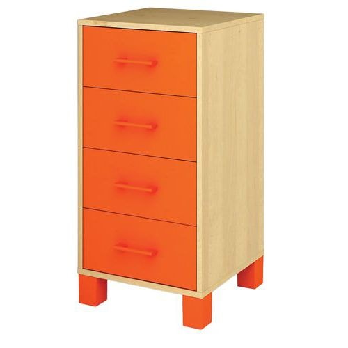 Caisson 4 tiroirs Confetti avec pieds - bouleau/orange - Image principale