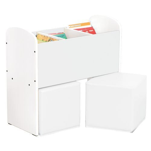 Bac à livres et poufs Confetti bouleau/blanc - Image principale