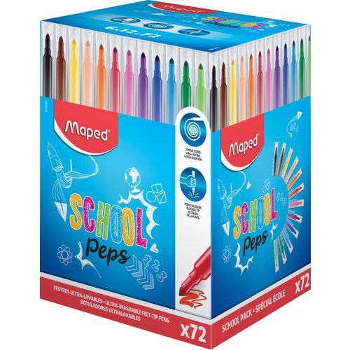 Pot 72 feutres pointe conique 3.6 mm en 12 couleurs assorties School Peps Maped - Image principale