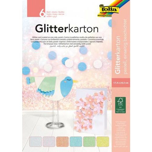 Pochette de 6 feuilles 17 x 24.5 cm carton pailleté pastel 300 g - Image principale