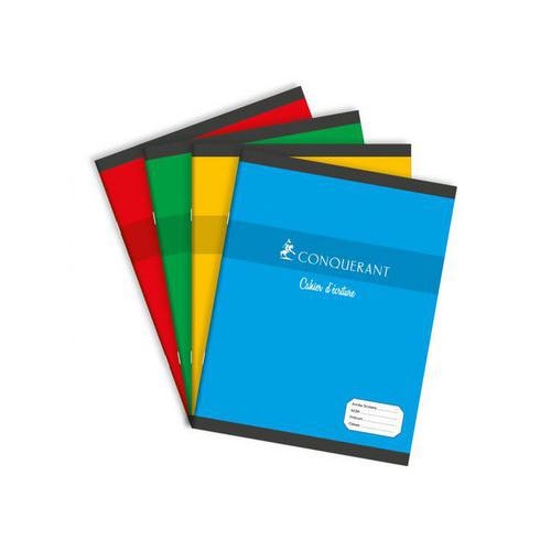 CONQUERANT Cahier d'Ecriture 17x22cm Grands Carreaux Seyès 4mm 32 Pages Agrafées Couverture Carte Coloris Asso - Image principale