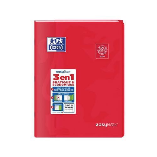 OXFORD Cahier EasyBook 24x32cm Grands Carreaux Seyès 96 Pages Agrafées Couverture Polypro Rouge - Image principale