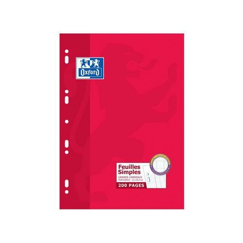 OXFORD Feuilles Simples A4 Grands Carreaux Seyès 200 Pages Etui Carte Rouge - Image principale