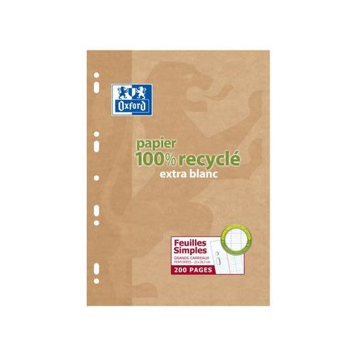 OXFORD Feuilles Simples A4 Grands Carreaux Seyès 200 Pages Recyclées Etui Cartonné Beige - Image principale