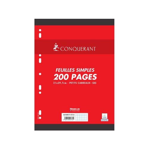 CONQUERANT Feuilles Simples A4 Petits Carreaux 5mm 200 Pages Sous Film Blanches - Image principale
