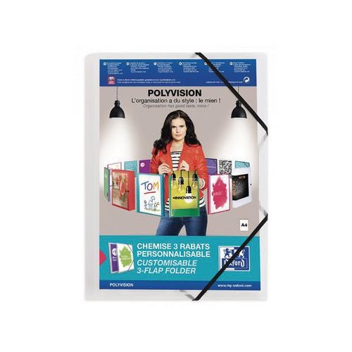 OXFORD Chemise 3 Rabats Polyvision A4 avec Elastique Couverture Polypro Incolore - Image principale