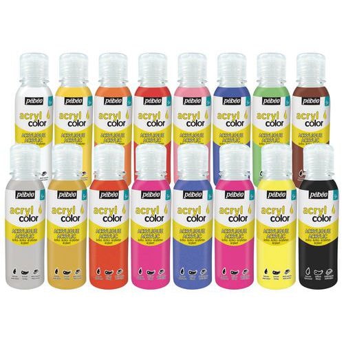 Assortiment de 16 flacons de 150 ml gouache acrylique Acryl'color Pebeo - Image principale