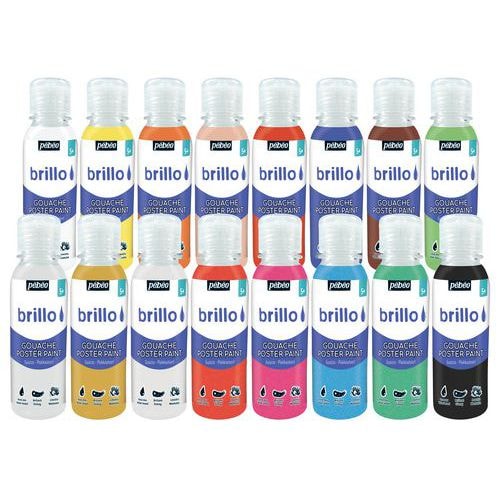 Assortiment de 16 flacons de 150 ml de gouache brillo pebeo couleurs assorties - Image principale