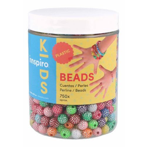 Bocal 200g perles plastique rondes 8mm à pois argenté scintillantes - Image principale