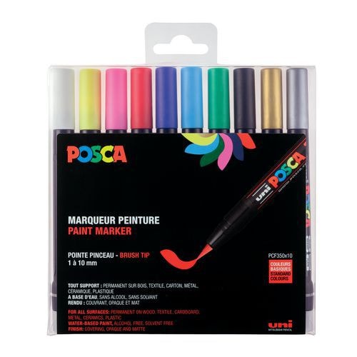 Set de 10 marqueurs POSCA pointe pinceau – Couleurs basiques - Image principale