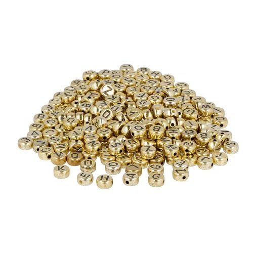 Bocal 1200 perles plastique lettres dia7mm trou1.2mm doré - Image principale