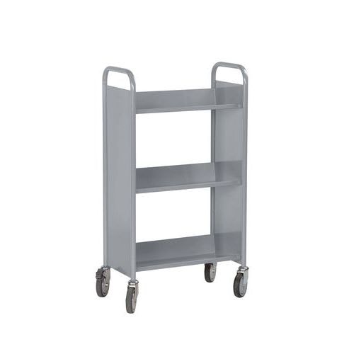 Chariot à livres 3 tablettes inclinées simple face gris 7040 - Image principale