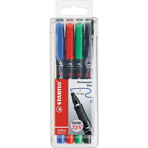 Pochette 4 feutres OHPen permanent pointe fine 0,7 mm Stabilo couleurs assortis - Image principale