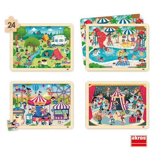 Lot de 4 puzzles 'Les loisirs' de 24 pièces en bois. - Image principale