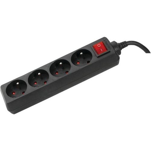 Multiprise 4 prises avec interrupteur noir - 4,0 m - Image principale